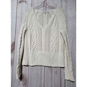 Tommy Hilfiger Cream Cable Knit V Neck Sweater Cotton Blend Womens XL‎